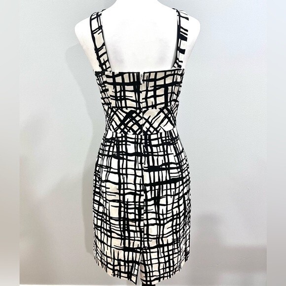 Eliza J black and white abstract print cotton high neck career dress size small - Picture 2 of 6